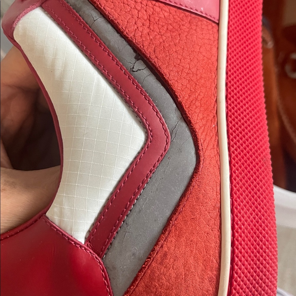 Louis Vuitton Red and White Men's Sneakers - Picture 6 of 6